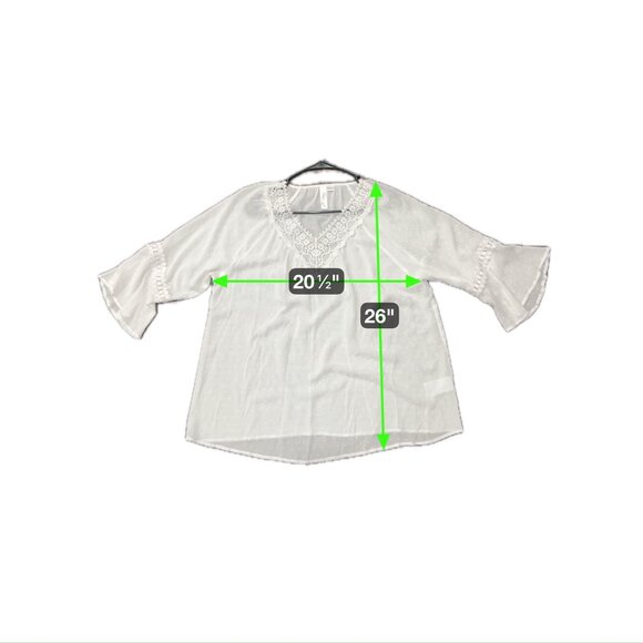 Ethyl Clothing Womens White Lace Trim Bell Sleeve Blouse Sz Medium Casual Dressy - Picture 8 of 10